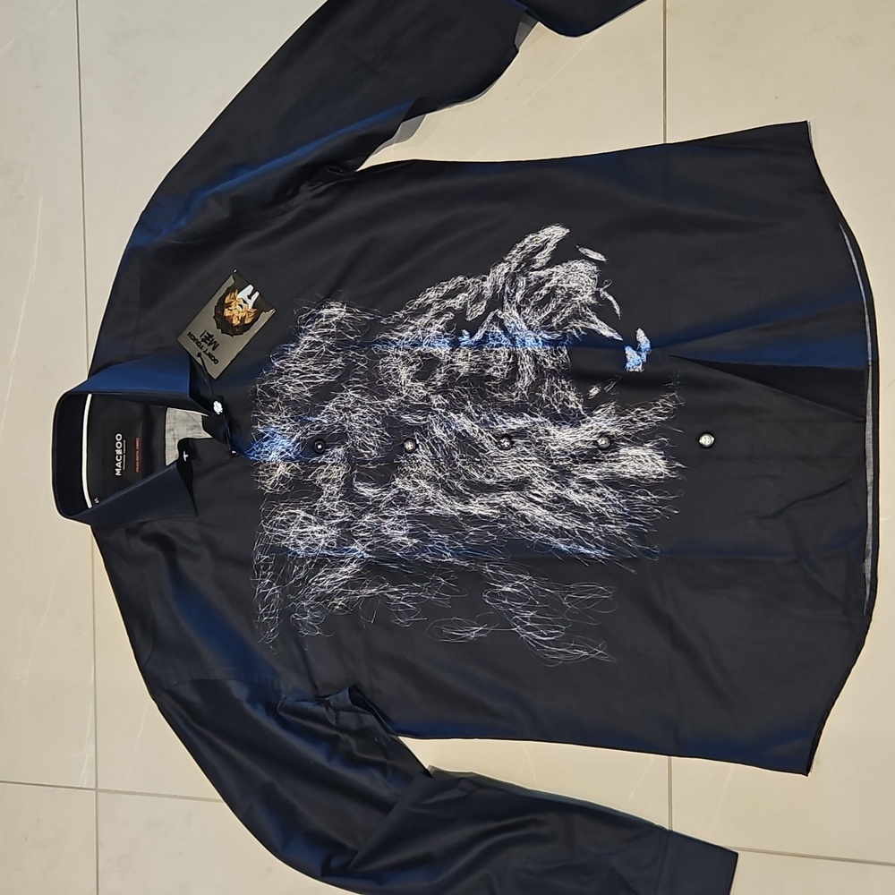 Men's Black Patterned Button Down Shirt